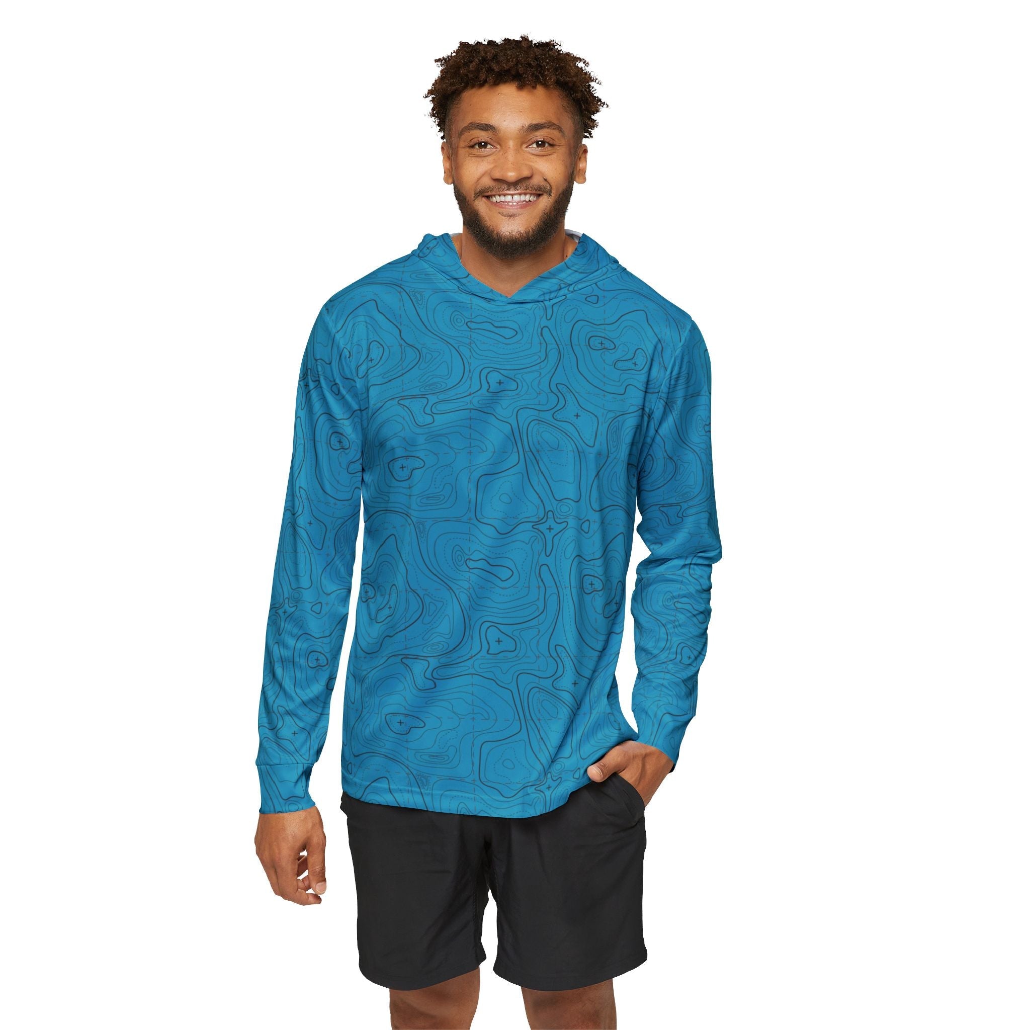 Topographical Lake Map — Unisex Fishing Pullover Hoodie (SPF 50+)