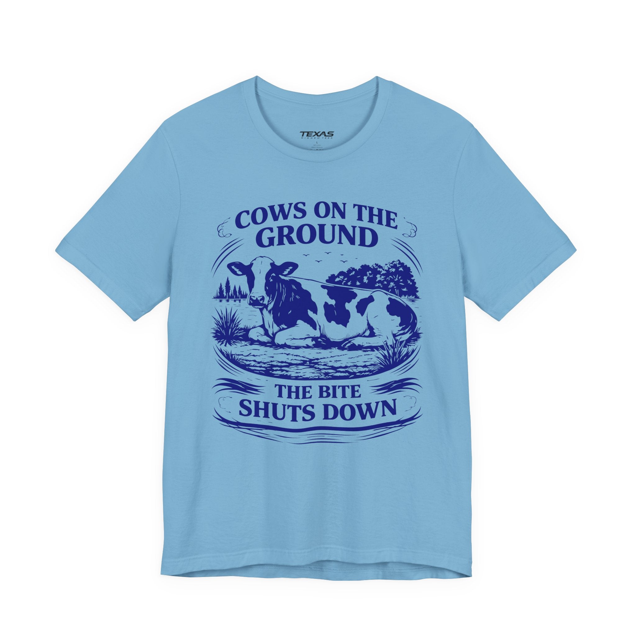 Cows on the ground, the bite shuts down — Unisex Cotton Tee